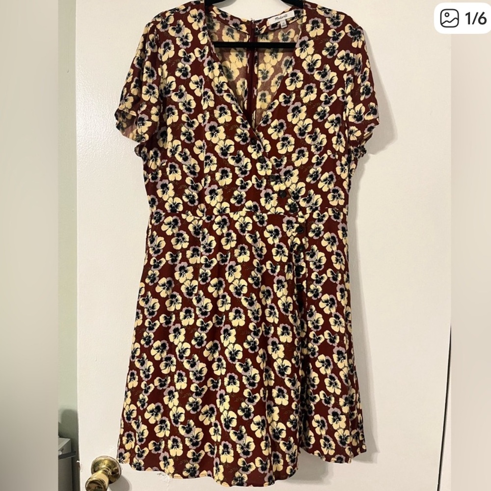 Madewell Floral Mini Dress in Brown and Cream - Picture 3 of 7